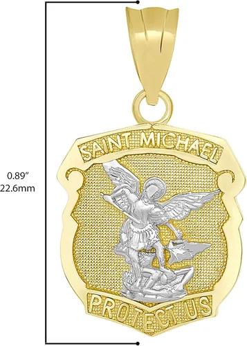 Miniatura 3 de Colgante de oro amarillo de 10 K, blanco, rosa o dos tonos de San Miguel el Arcángel Proteger Us Shield Medalla Colgante