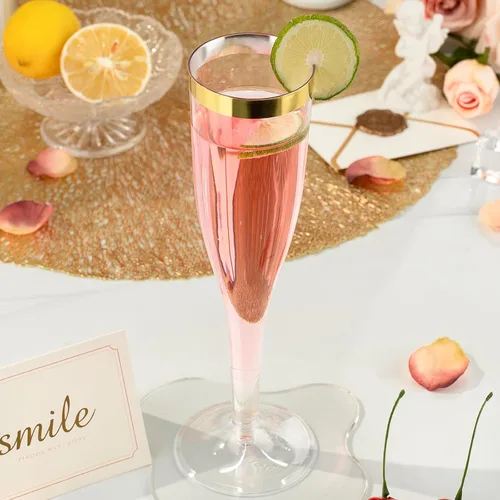 Miniatura 4 de Goodluck Paquete de 36 copas de champán transparentes de plástico de 6.5 onzas con borde dorado, vasos desechables de champán para brindis de boda