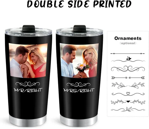 Miniatura 4 de Vaso de fotos personalizado con nombre, texto, logotipo, 20 onzas, impresión de doble cara, taza de café aislada de acero inoxidable, taza de viaje