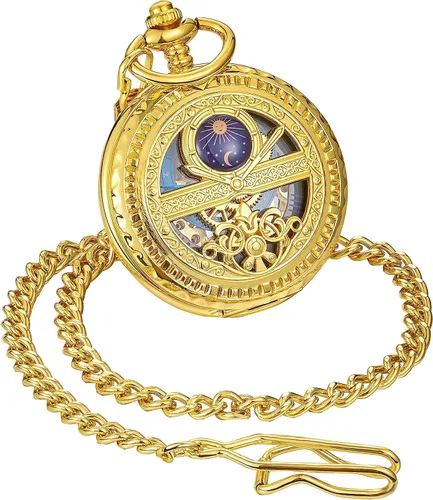 Miniatura 26 de ShoppeWatch Reloj de bolsillo para hombre con cadena Reloj de bolsillo vintage de cuerda a mano Reloj de bolsillo clásico con movimiento