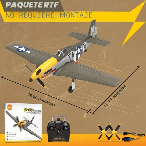 Miniatura 7 de LEAMBE Avión RC Brushless de 4 Canales P51D Mustang 500mm Avión de Control Remoto de Combate RTF con Giroscopio de 6 Ejes, 3 Modos y Acrobacias