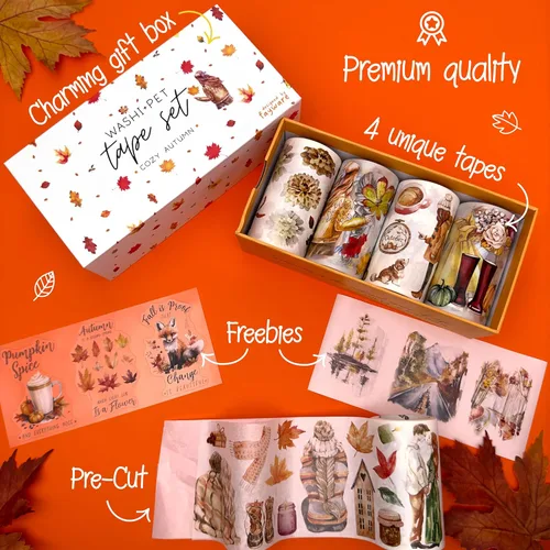 Miniatura 3 de Fayware - Cintas washi precortadas de otoño y cintas PET para hacer diarios, álbumes de recortes y manualidades. Ahora precortadas - Úsalas como