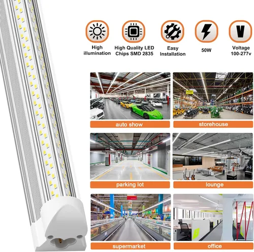 Miniatura 7 de Luces LED de tienda de 4 pies, paquete de 8 45 W, 5000 K, luz diurna 6750 lm, luz LED muy brillante para garaje, taller, almacén, fácil instalación