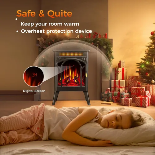 Miniatura 5 de Estufa de chimenea eléctrica, 1500W, calentamiento rápido, calentador de chimenea infrarrojo X con control remoto, temporizador de 8H, estufa