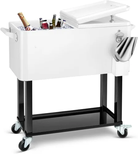 Miniatura 13 de Carrito de hielera rodante de 80 cuartos de galón, carro enfriador para patio, bar de bebidas para fiestas en el patio trasero, con soporte
