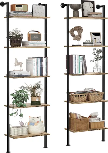 Miniatura 15 de Acovy Estantería de 5 niveles de madera maciza, estante estrecho para libros, estantería de madera, estante de escalera de montaje en pared, estante