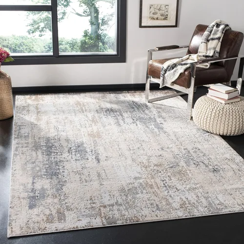 SAFAVIEH Invista Collection - Alfombra decorativa de 4 x 6 pies, color crema y gris, diseño abstracto moderno, no desprende pelusa y de fácil