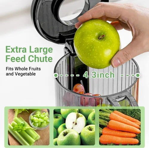 Miniatura 2 de AAOBOSI Exprimidor de prensa en frío, 4.35 pulgadas de conducto de alimentación grande, máquina exprimidora (actualización) Extractor de jugo lento