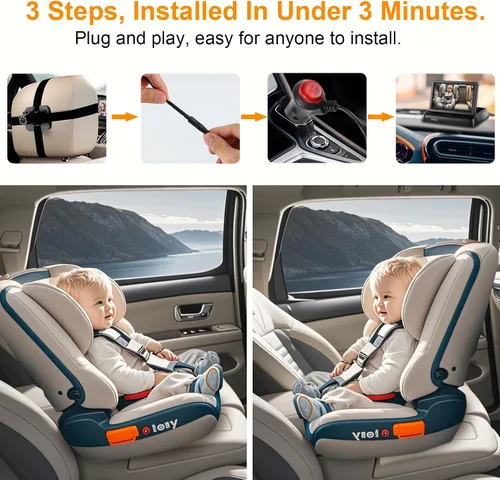 Miniatura 3 de Cámara de Monitoreo para Coche de Bebé AllRuby, Espejo de Coche para Bebé, para Puertos USB/USBC/Encendedor de Cigarrillos, Vista Amplia y Clara