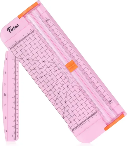 Firbon Cortador de Papel A4 de 12 Pulgadas de Titanio Recto Recortador de Papel con Regla Lateral para Álbumes de Recortes, Manualidades, Papel, Rosa