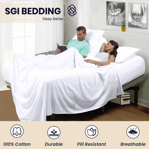 Miniatura 6 de SGI bedding Sábana Queen de 28 pulgadas con cabecera flexible y parte superior dividida, 100% algodón egipcio - 600 número de hilos, sábanas