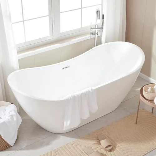 Miniatura 6 de Vanity Art Bañera independiente de 71 pulgadas Bañera independiente con diseño contemporáneo para remojar y bañarse, desbordamiento y drenaje