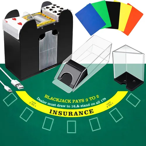Aoriher Juego Combinado de Blackjack, Incluye Fieltro de Diseño de Blackjack, Zapato Barajador Automático de Cartas de 6 Mazos, Bandejas Porta Verde