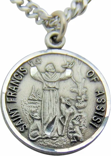 Colgante de medalla de peltre de San Francisco de 34 pulgadas en cadena de acero inoxidable de 24 pulgadas, regalo, Peltre, No es una piedra preciosa