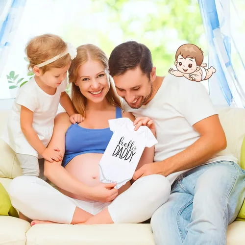 Miniatura 7 de Jiuguva Anuncios de embarazo sorpresa para papá y esposo, caja de recuerdos de prueba de embarazo, caja de anuncios de madera, body de Hello Daddy