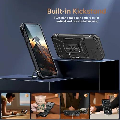 Miniatura 4 de MERRO Funda para iPhone 13 Pro con protector de pantalla, protección de cámara deslizante, funda resistente de grado militar con soporte magnético