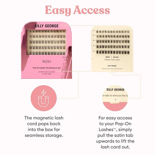 Miniatura 9 de Silly George - Pestañas Pop-On - Extensiones de pestañas falsas pre-pegadas DIY de 1 paso, aspecto natural, negras - rosadas, juego de 5-7 pares