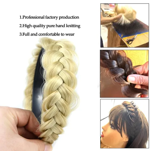 Miniatura 5 de Diadema ancha trenzada para el cabello, accesorios para el cabello, banda elástica antideslizante para mujeres y niñas (amarillo claro)