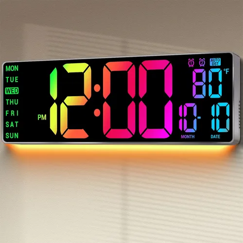 Miniatura 13 de Reloj de pared digital de 10": Reloj de doble alarma con montaje en pared, decoración para sala de estar, aula, escritorio de oficina, regalos