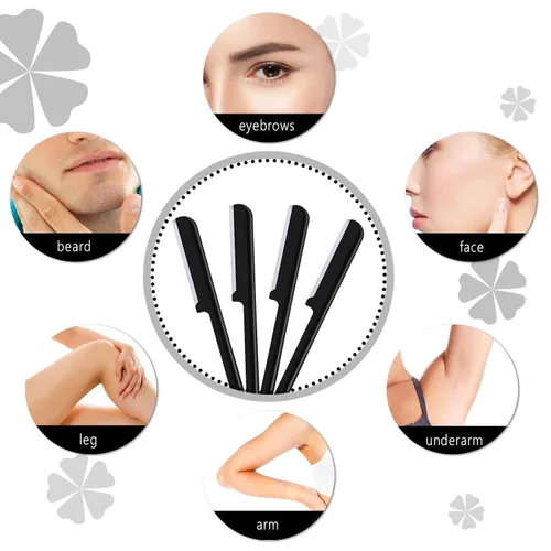 Miniatura 5 de 10 piezas de maquinilla de afeitar de cejas para mujer, afeitadora facial, moldeador de cejas, herramienta de modelado con cubierta (negro)