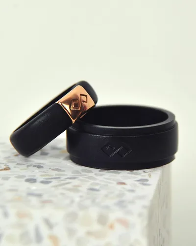 Miniatura 3 de Rinfit Anillos de silicona a juego para parejas, juegos de alianzas de boda de silicona para él y ella, diseño patentado MetalInfinity e Infinity