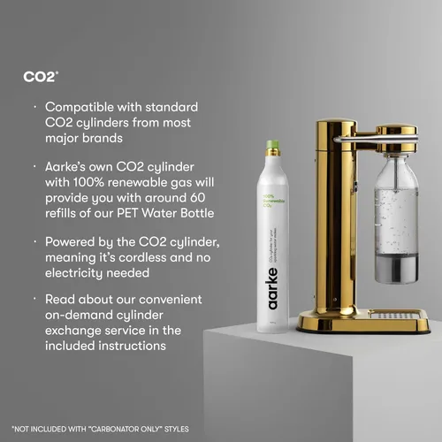 Miniatura 4 de Aarke Carbonator lll, Máquina de agua con gas y carbonatación, acero inoxidable con botella reutilizable PET sin BPA, volumen 1L/34 fl oz (dorado)