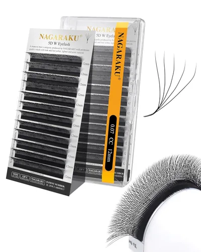Miniatura 110 de NAGARAKU Extensiones de pestañas Double Tips 4D W, suministros con puntas dobles, gruesas con rizado D de 0.07 mm, bandeja mixta 8-15 mm, 0.07-D