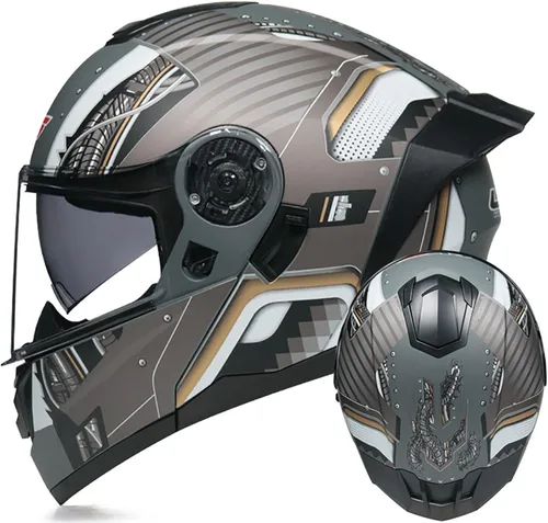 Miniatura 9 de Casco modular de motocicleta de cara completa, casco abierto con doble visera extraíble forro para adultos, hombres y mujeres, motocross Cruiser