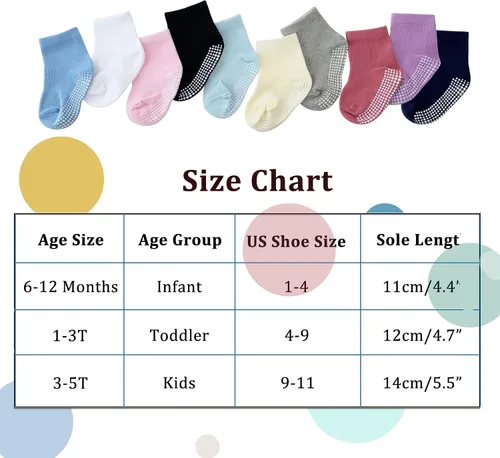 Miniatura 3 de Tenpluszero Calcetines de algodón antideslizantes para niños pequeños, calcetines de algodón con agarres para bebés, niños y niñas