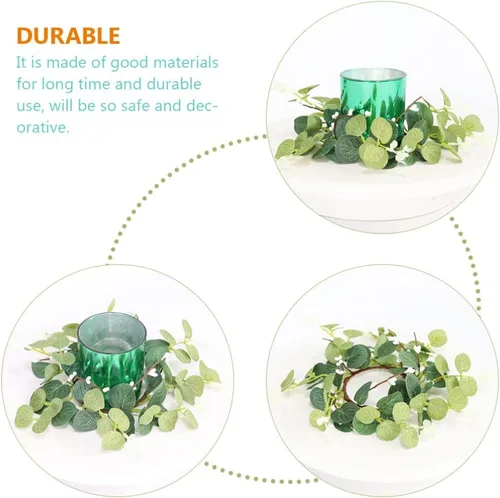 Miniatura 6 de STOBOK 4 coronas artificiales de eucalipto, anillos de vela, corona, pilar, candelabro, coronas pequeñas, hojas verdes, corona, decoración de velas