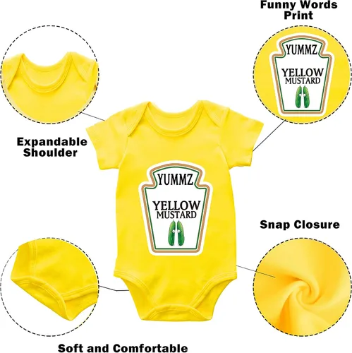 Miniatura 2 de AOUYOA Baby Twins Bodysuits Yummz Tomato Ketchup Yellow Mustard Short Sleeves Girl Romper Costume Set