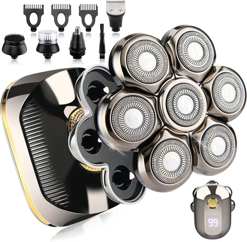 Afeitadoras eléctricas de cabeza para hombres calvos, maquinilla de afeitar eléctrica 7D mejorada para hombres, afeitadora de cabeza seca y húmeda