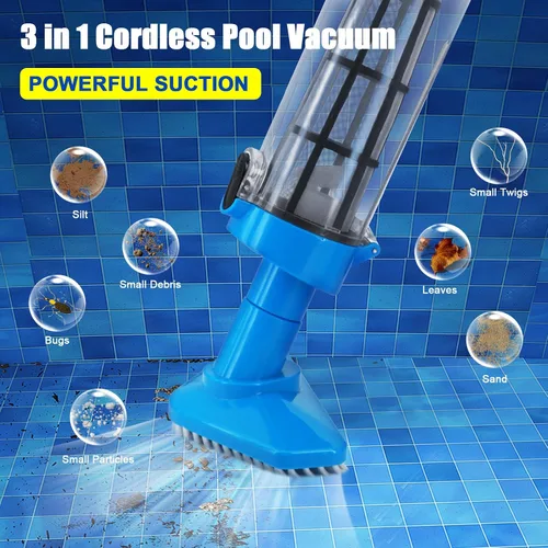 Miniatura 3 de Aspiradora de piscina de mano con poste telescópico, aspiradora recargable inalámbrica 3 en 1, más de 100 minutos de tiempo de funcionamiento
