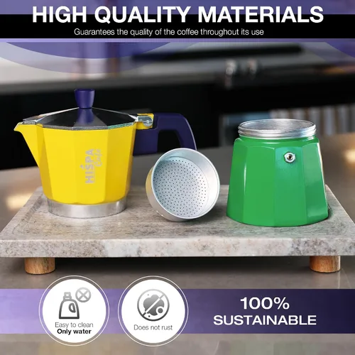 Miniatura 4 de Cafetera de café expreso para estufa, 3 tazas de café expreso (6 onzas), aluminio, plata, verde, azul y amarillo, con temática brasileña, cafetería