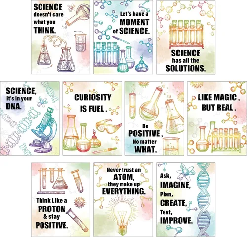 Miniatura 8 de Zonon Juego de 10 carteles de decoración de aula de ciencias y póster para profesores, científicos, tablón de anuncios, pósteres de laboratorio