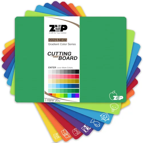 ZVP Tablas de cortar de plástico para cocina, alfombrillas de corte flexibles, tablas de cortar coloridas con icono de comida, antideslizantes, no
