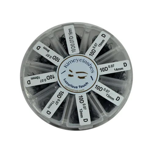Miniatura 5 de Extensiones de pestañas prefabricadas 5D Wispy, bandeja mixta de 0.354-0.630 in, rizo C, 0.003 in, volumen ruso en abanico 500, raíces largas