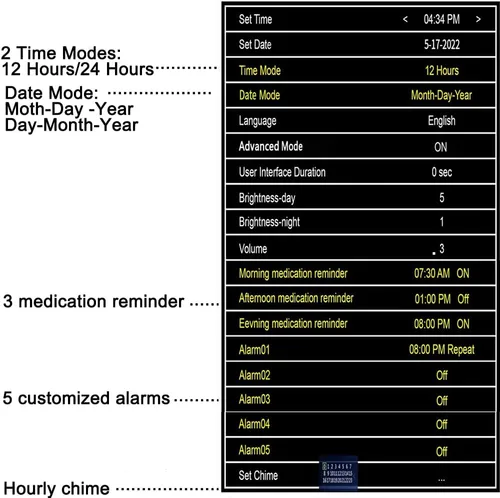 Miniatura 5 de Aowasi [Actualizado de 10 pulgadas] Reloj digital con calendario de día con atenuación automática y 8 opciones de alarma, extra grande, sin