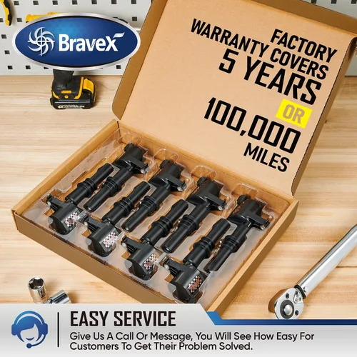 Miniatura 7 de Bravex Paquete de 8 bobinas de encendido de arranque recto, 15% más de energía, F-150 para Ford Lincoln Mercury V8 V10 4.6l 5.4l 6.8l Compatible