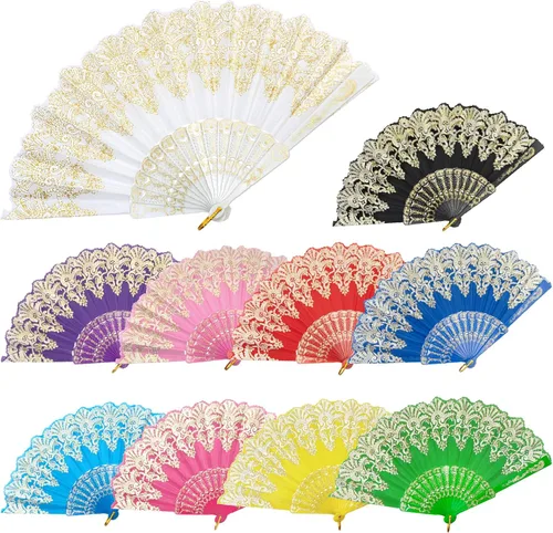 EOSAU Abanicos plegables chinos de mano para mujeres, plegables a granel para fiestas, bodas, iglesias, bailes (10 colores mezclados)