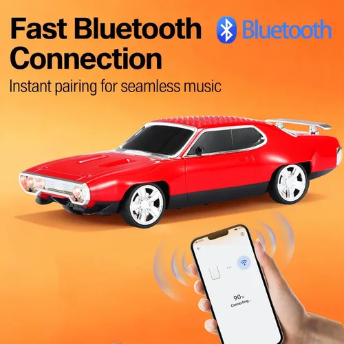 Miniatura 2 de WSTER Altavoz Bluetooth retro para automóvil con sonido estéreo HD, emparejamiento TWS, luces LED de fiesta, micrófono incorporado, altavoz Rojo