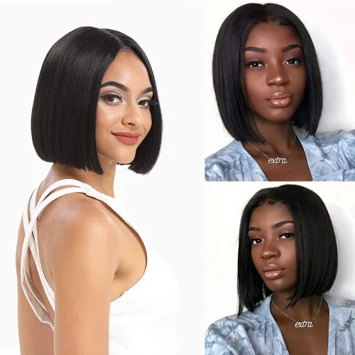 Miniatura 3 de Spotlight Pelucas de cabello humano lacio con encaje frontal de 4 x 4 para mujeres negras, densidad del 180 %, peluca con cierre de encaje virgen
