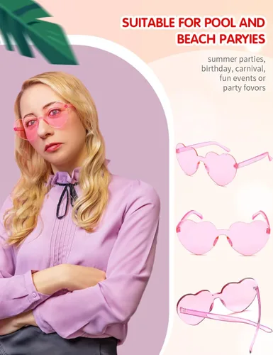 Miniatura 5 de LOHO MAGICA 9 pares de gafas de sol con forma de corazón sin montura en forma de corazón, gafas de sol para fiesta, gafas de sol de corazón