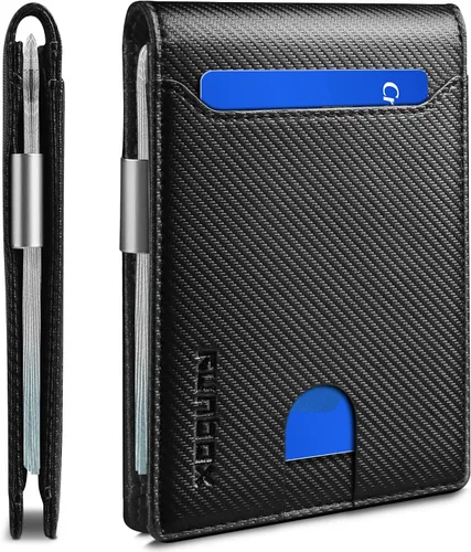 Miniatura 49 de RUNBOX - Carteras delgadas para hombre, cartera de piel con pinza para el dinero, cartera de bolsillo frontal con bloqueo RFID, tarjetero