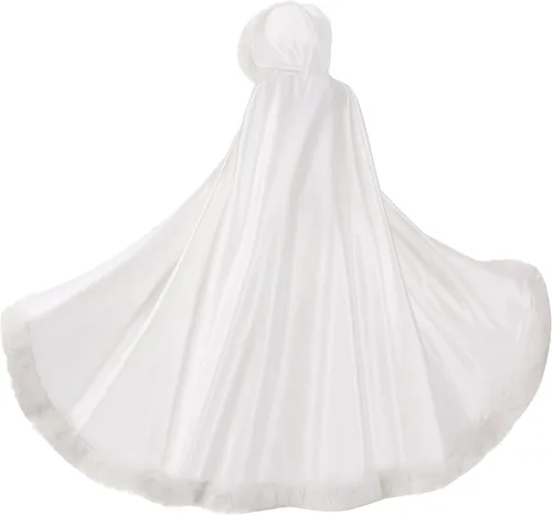 Miniatura 4 de WOWBRIDAL Capa nupcial de 57 pulgadas para mujer, capa de boda con manopla, longitud hasta el suelo