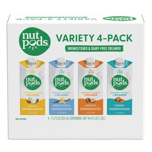 Miniatura 4 de nutpods Paquete variado de crema de café – Crema sin azúcar sin leche – Original, vainilla francesa, avellana y caramelo – Crema Keto Whole30, sin