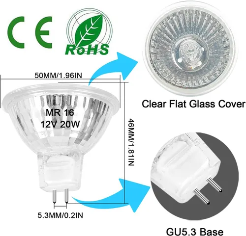 Miniatura 2 de Bombilla halógena MR16 de 20 W regulable de 12 V GU5.3 con base de dos pines con larga vida útil, bombillas MR16 blancas cálidas de 2700 K