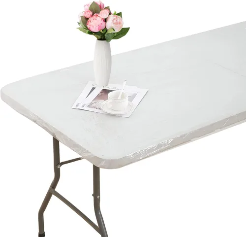 Miniatura 5 de Pioggia - Mantel de vinilo transparente redondo con borde elástico, impermeable y resistente al aceite, cubierta de plástico para mesa, ideal