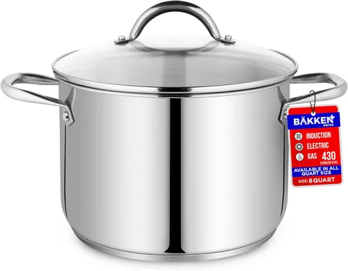 Miniatura 18 de Olla de acero inoxidable con tapa de vidrio templado de 5 cuartos, acero inoxidable 18/0 duradero, base con unión por impacto para un calentamiento