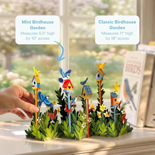 Miniatura 7 de Freshcut Paper Tarjetas desplegables, mini jardín de casa de pájaros, ramo de flores de tamaño natural de 9 pulgadas, tarjeta de felicitación